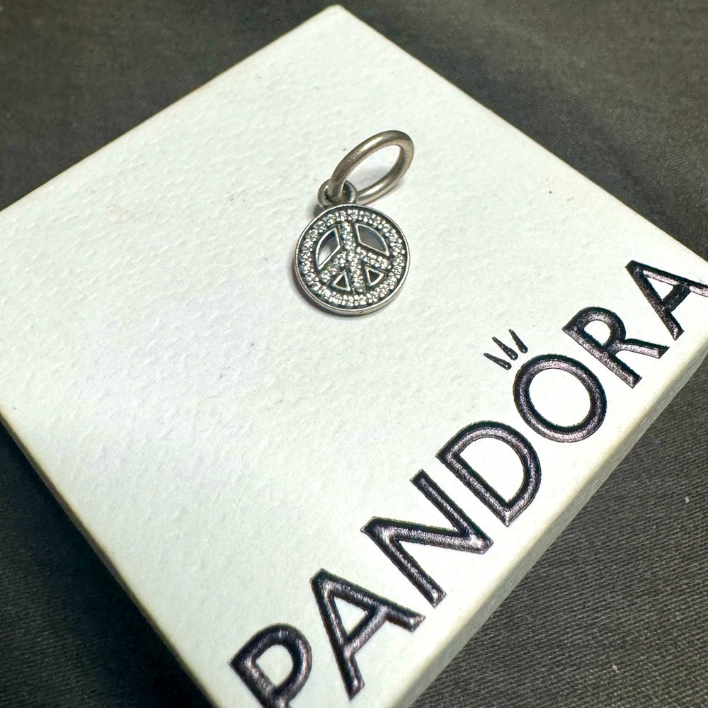 Authentic Pandora Peace Sign Charm with CZ
